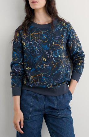 Seasalt Cornwall Bright Wave Organic Cotton Sweatshirt in Drawn Floral Maritime at Nordstrom, Size 14 Us