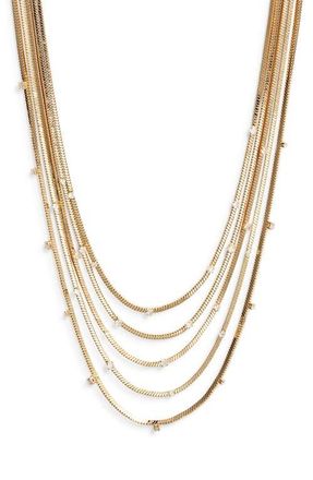 Nordstrom Cubic Zirconia Station Layered Necklace in Clear- Gold at Nordstrom