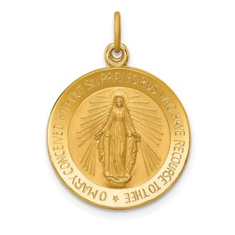 Diamond2Deal 14k Yellow Gold and Satin Solid Small Miraculous Medal Round Pendant