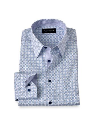 Paul Fredrick Tailored Fit Non-iron Cotton Geometric Dress Shirt With Contrast Trim