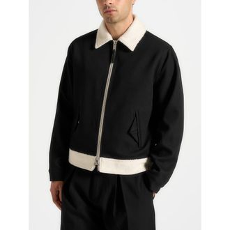 Mani&egrave;re De Voir Keith Twill Contrast Jacket in Black at Nordstrom, Size Xx-Large