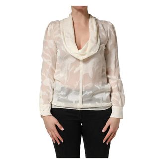 Dolce & Gabbana Floral Semi Sheer Silk Blouse - female - Dolce & Gabbana - Blouses - White - S - Blouses & Shirts