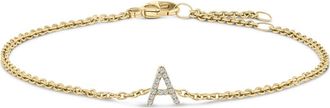 House of Brilliance 10K Gold Diamond Accent A-Z Initial Charm and Link Bracelet in Yellow | A at Nordstrom