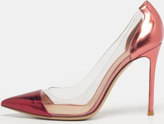 Gianvito Rossi Pink/transparent Leather And Pvc Plexi Pointed Toe Pumps