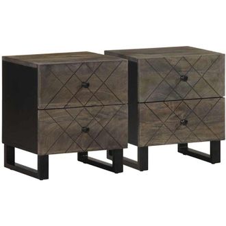 vidaXL Vidaxl - Mesitas De Noche 2 Uds Madera Maciza De Mango Negro 40x33x46 Cm