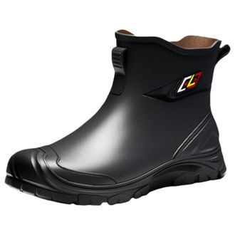 Generic Womens Deck Boots Lightweight Slip-On Water Shoes Waterproof Ankle Rain Boots for Fishing Gardening Boating Camping Sailing (Black, 6.5)