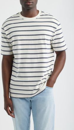 Mavi Stripe Loose Fit Cotton Blend T-Shirt in Antique White at Nordstrom, Size Medium