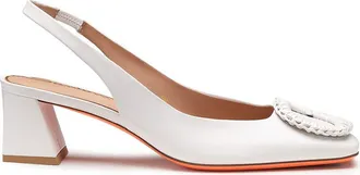 Santoni Leather Mid-Heel Slingback in White at Nordstrom, Size 8.5