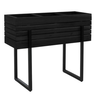 Hhg [nunca Usado] Jardinera Elevada Hhg-462, Maceta Para Flores Y Plantas, Maceta De Exterior De Metal Y Madera De Acacia Mvg 68 X 80 X 30 Cm, Negro