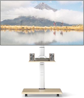 Costway Rolling TV Stand on Wheels Mobile TV Cart for 32-75 TVs Natural