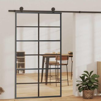 vidaXL Vidaxl - Puerta Corredera Esg Vidrio Y Aluminio Negra 102x205 Cm