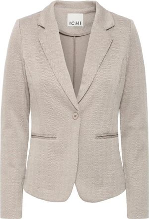 Ichi Herringbone Jacquard Blazer Jas - Dames - Blazers - Beige - XL - Leer - Jassen