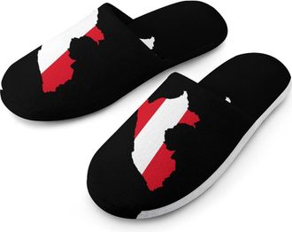 Generic Peru Flag Map Mens Cozy House Slippers Winter Warm Shoes with Anti-Slip Sole for Travel Indoor Outdoor
