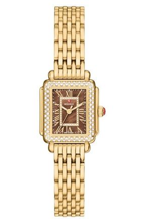 Michele Mini Deco Madison Two-Tone 18K Gold Plate Diamond Bracelet Watch, 23mm x 24mm at Nordstrom