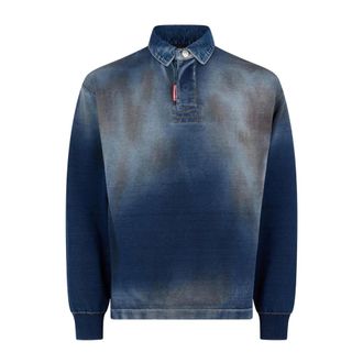 Dsquared2 Denim Effect Gebreide Polo met Lange Mouwen - Heren - Tops - Blauw - Maat: M Denim
