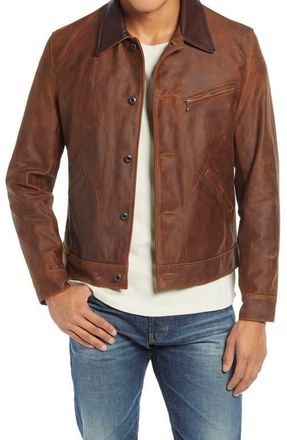 Schott NYC Leather Mechanics Jacket in Brown at Nordstrom, Size Xx-Large