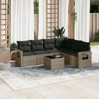 vidaXL Vidaxl - Set De Sof&aacute;s De Jard&iacute;n 7 Piezas Con Cojines Rat&aacute;n Pe Gris