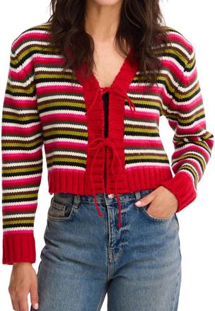 Allison New York Hailey Tie Cardigan In Red Multi