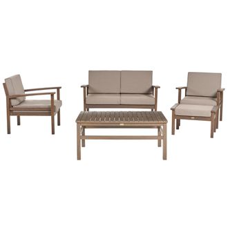 Beliani Conjunto De Jard&iacute;n 4 Plazas De Madera De Acacia Oscura Gris Pardo Cojines Manila