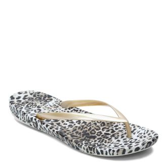 Skechers womens Bungalow - Summer Kitty - Leopard Print Sock Jelly Thong Flip Flop, Gold, 5 M US