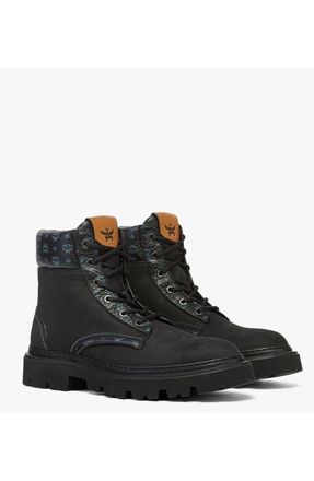 MCM Female Ankle Boots in Nubuck and Monogram Print Leather in Black at Nordstrom, Size 39