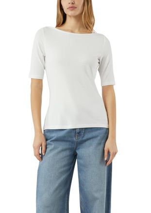 Comma T-Shirt COMMA, Damen, Gr. 34, wei&szlig;, Single Jersey, Obermaterial: 92% Viskose, 8% Elasthan, unifarben, k&ouml;rpernah h&uuml;ftbedeckend, U-Boot-Ausschnitt, Shir