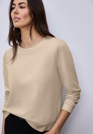 Street One Sweater STREET ONE, Damen, Gr. 38, cotton beige, Sweatware, Obermaterial: 85% Baumwolle, 15% Polyester, unifarben, l&auml;ssig geschnitten h&uuml;ftbedeckend, R