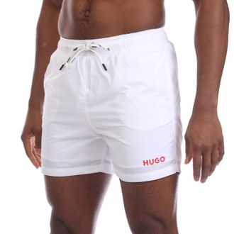 HUGO BOSS Mens Hugo Haiti Contrast Logo Swim Shorts in Natural