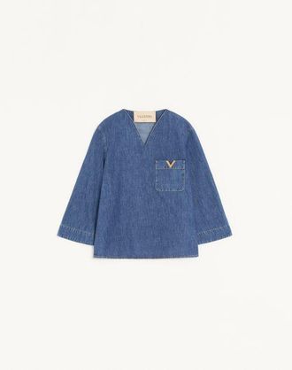 Valentino Camicia In Denim Chambray Donna BLU 36