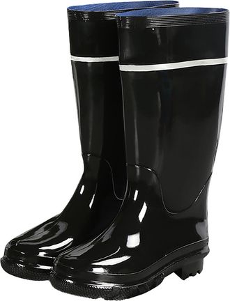 Generic Waterproof Rubber Wellies Shoes High Rain Shoes Mens PVC Rubber Shoes In The Tube Water Shoes Male Labor Non Slip Tendon Soles Rain Boots Durable Gard