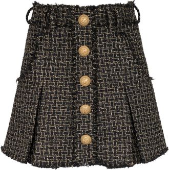 Balmain Lurex Tweed Geplooide Rok - Dames - Korte rokken - Zwart - M - Tweed - Rokken
