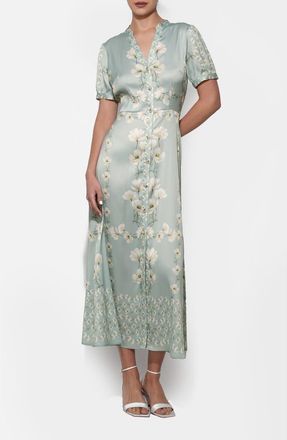 Adelyn Rae Jailyn Floral Print Satin Maxi Dress in Sage/cream at Nordstrom, Size X-Small