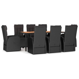 Berkfield Home 9 Piece Garden Dining Set Black Poly Rattan&Solid Wood Acacia