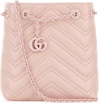 Gucci Pink Leather Micro Gg Marmont Bucket Bag