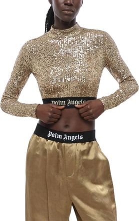 Palm Angels Gold Embellished Mock Collar Top