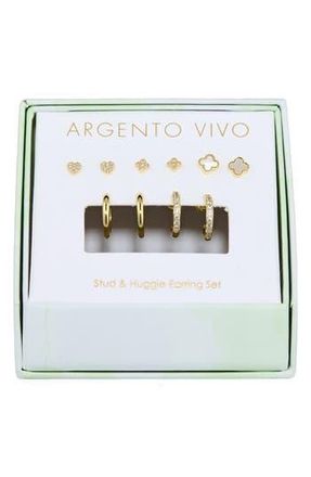 Argento Vivo Clover Set of 5 Assorted Stud & Hoop Earrings in Gold at Nordstrom Rack