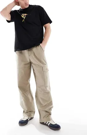 Wrangler drawstring loose fit cotton carpenter pants in sand-Neutral