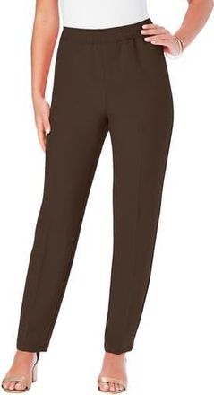 Roaman's Petite Plus Size Classic Bend Over Structured Straight Leg Pull-On Pant in Chocolate at Nordstrom, Size 32Short