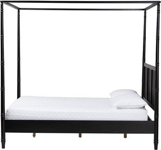 Baxton Studio Marisela Canopy Bed with Synthetic Rattan Headboard