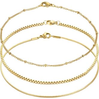 Adornia Set of 3 Tarnish Resistant 18K Gold Plated Chain Anklets at Nordstrom Rack