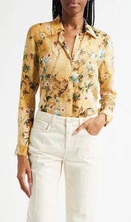 L'agence Holly Floral Button-Up Shirt in Gold Multi Watercolor Tiger at Nordstrom Rack, Size X-Small