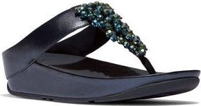 FitFlop Rumba Iridescent Beaded Post Toe Wedge Sandal in Metallic Midnight Navy at Nordstrom Rack, Size 8
