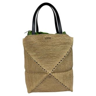 Loewe Loewe XL Puzzle Fold Tote Bag in beige raffia