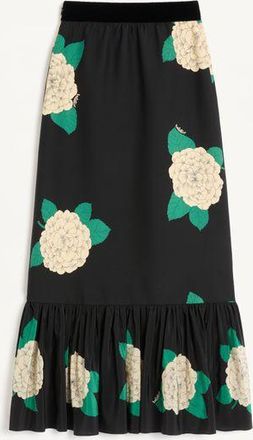 Valentino Gonna Midi In Crepe Couture Stampa Apres LHiver Donna NERO/AVORIO/VERDE 36