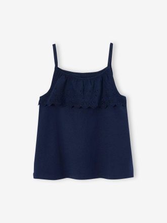 Vertbaudet M&auml;dchen Top mit Volants aus Lochspitze marine