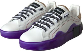 Dolce & Gabbana Womens White Leather Portofino Low Top Sneakers Shoes Calf