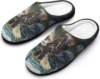 Generic Ea-gles Catching Fish Fashion Cotton Slippers for Women Memory Foam House Slippers Non-Slip House Bedroom Shoes