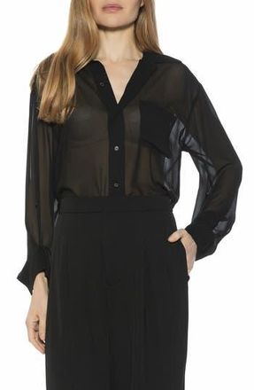 Alexia Admor Atticus Sheer Button Up Shirt in Black at Nordstrom Rack, Size X-Small