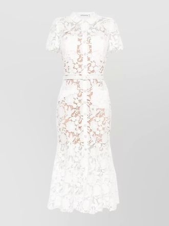 Self Portrait lace collared short-sleeve belted flared midi dress