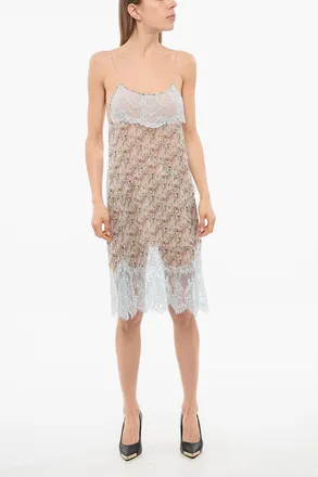 Dsquared2 Floral Silk Chiffon Slip Dress with Lace Details Dsquared2
